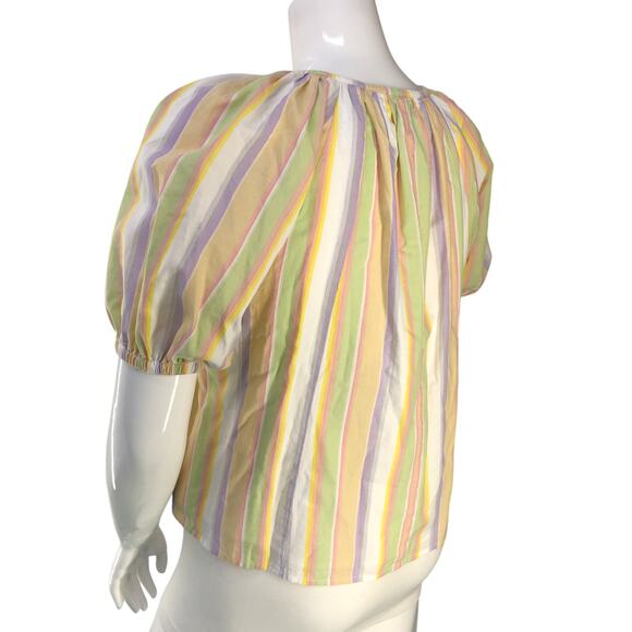 Roller Rabbit Womens Size M Top Alianne Puff Sleeve V Neck Multicolor Striped - Picture 6 of 16